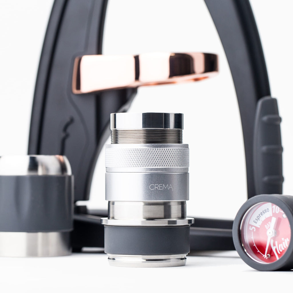 Silver, flair tamper, crema coffee products